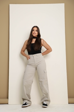 Calça Jeans Feminina Cargo Pantalona
