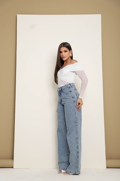 Imagem do Calça Jeans Feminina Wide Leg Cintura Alta