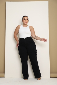 Calça Jeans Feminina Cargo Preta Plus Size - loja online
