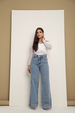 Calça Jeans Feminina Wide Leg Cintura Alta
