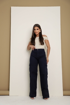 Calça Jeans Feminina Cargo Pantalona - cristaljeans