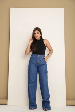 Calça Jeans Feminina Cargo Pantalona - cristaljeans