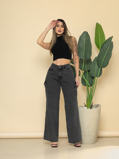 Calça Jeans Feminina Cargo Pantalona - comprar online