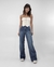 Calça jeans feminina wide leg cintura alta denim escuro