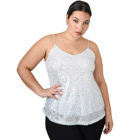 Remera de Fiesta con breteles finos con lentejuelas