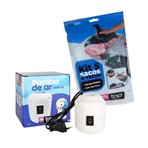 Kit Bomba De Ar Elétrica 110V + 5 Sacos a Vácuo 50x60cm