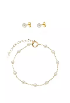 Conjunto Infantil de Pulseira e Brinco com Pérolas no Ouro - comprar online