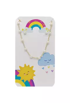 Conjunto Infantil de Pulseira e Brinco com Pérolas no Ouro