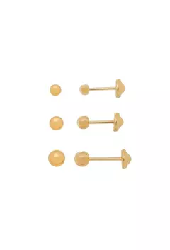 Brinco Trio de Bolinhas com Tarracha Baby no Ouro