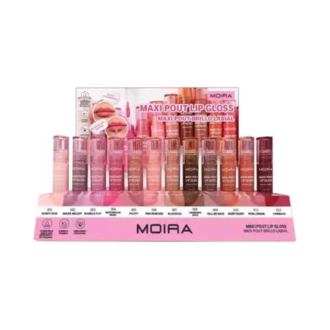 Display de lip gloss Moira Maxi Pout.


