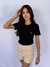 Camiseta Baby Look Cotton Preta Mini Logo Branca Premium Valansuelo - loja online