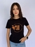 Camiseta Baby Look Cotton Preta Estampa Laranja Premium Valansuelo - loja online