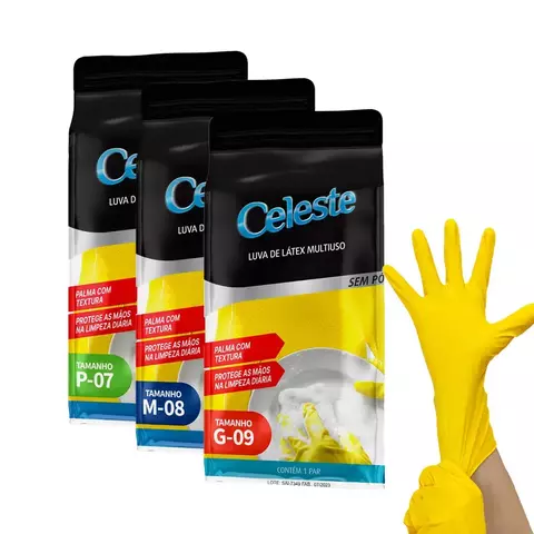 Luva De Latex Multiuso Amarela Celeste G 1Par