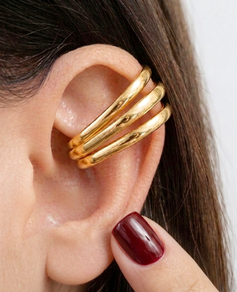 Piercing Hipoalergênico De Orelha Dourado Fake 2,5cm