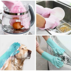 Guantes Silicona Esponja Lavaplatos Mascota Cocina Moderno - tienda online