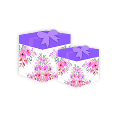 Caixa cubo com fita presente Floral Roxa 10 - comprar online