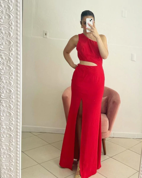 Vestido Longo Fenda Recorte Lanine - comprar online