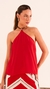 BLUSA DECOTE HALTER COM TIRA DE COURO VERMELHO