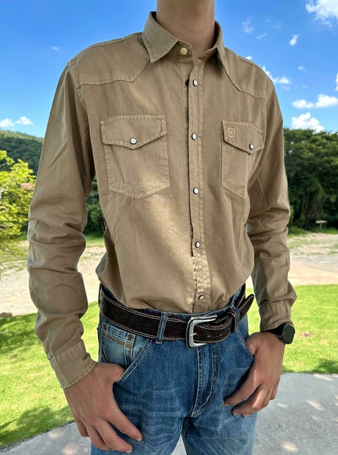 Camisa TXC Regular Sarja Bordada 29222L Bege - comprar online