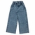 Calça jeans wide leg com detalhe desfiado na barra, elástico na cintura, bolsos e cadarço decorativo