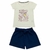 Conjunto blusa manga curta estampada e short em moletinho leve com elástico e faixa na cintura - comprar online