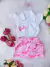 Conjunto Infantil da Barbie Branco C/ Saia Rosa e Laço (0166BR) - Lorhei babys