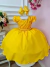Vestido Infantil Amarelo Busto C/ Renda e Cinto de Pérolas (0600AL) - Lorhei babys