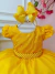 Vestido Infantil Amarelo Busto C/ Renda e Cinto de Pérolas (0600AL)