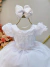 Vestido Infantil Branco Luxo C/ Renda e Aplique de Flores (8006BR)