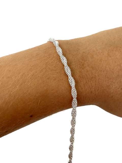 Pulseira Pipoca 2 Fios Trançados - Prata 925