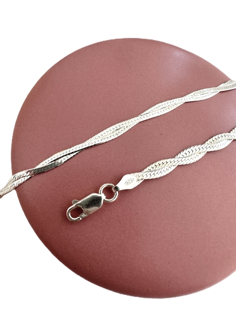 Corrente Laminada de 2 Fios Trançados 45cm - Prata 925 - comprar online
