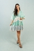 Vestido Curto Boho Verde Água com Estampa em Lurex e Tassels