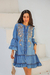 Vestido Jeans Curto Azul com Bordado e Manga Longa - comprar online