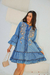 Vestido Jeans Curto Azul com Bordado e Manga Longa