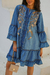 Vestido Jeans Curto Azul com Bordado e Manga Longa - loja online