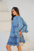 Vestido Jeans Curto Azul com Bordado e Manga Longa - Muzi Oficial