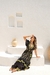 Vestido Longo Boho Preto com Detalhes Espelhados e Tassel - Muzi Oficial