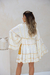 Vestido Curto Boho Mostarda com Aplique de Pérolas e Mangas Bufantes - loja online