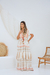 Vestido Longo Boho Rosa com Estampa de Folhas e tassel