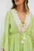 Vestido Longo Boho Verde com Detalhes em Renda e Lurex na internet