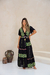 Vestido Longo Boho Preto com Bordados Florais Coloridos - comprar online