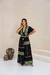 Vestido Longo Boho Preto com Bordados Florais Coloridos na internet
