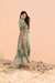 Vestido Longo Boho Verde Floral com Manga Babado e Tassel na internet