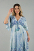Vestido Longo Boho Azul Floral com Manga Babado e Tassel - comprar online