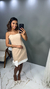 Vestido Bege com Pérolas e Laço Branco na internet