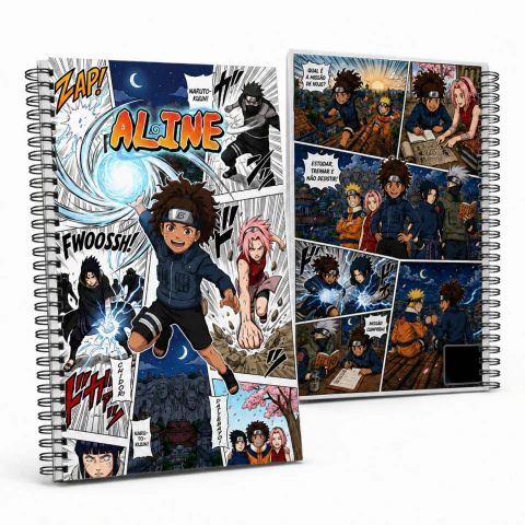 Caderno Universitário Personalizado com Foto em Estilo Anime Naruto