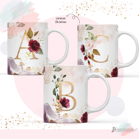 Caneca Personalizada - Coleção Iniciais do Alfabeto ( Vinho )