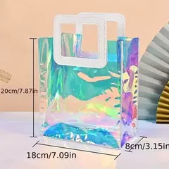Bolsa de pvc holográfica con manija de cuerina. Precio por unidad - tienda online