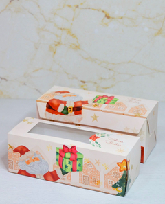 Caja budin Navidad con visor. Precio por unidad.