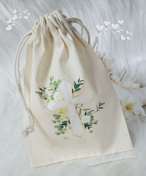Bolsa de lienzo Cruz con arreglo de hojas y flores. Precio por unidad. - comprar online